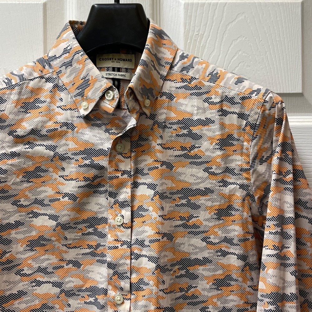 Crosby and‎ Howard Shirt Men's Medium Orange Camo Button Up Long Sleeve Stretch